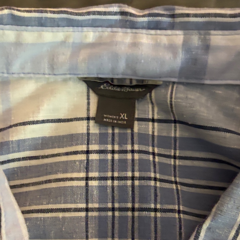 Eddie Bauer Light Blue and White Plaid Shirt - Picture 2 of 2